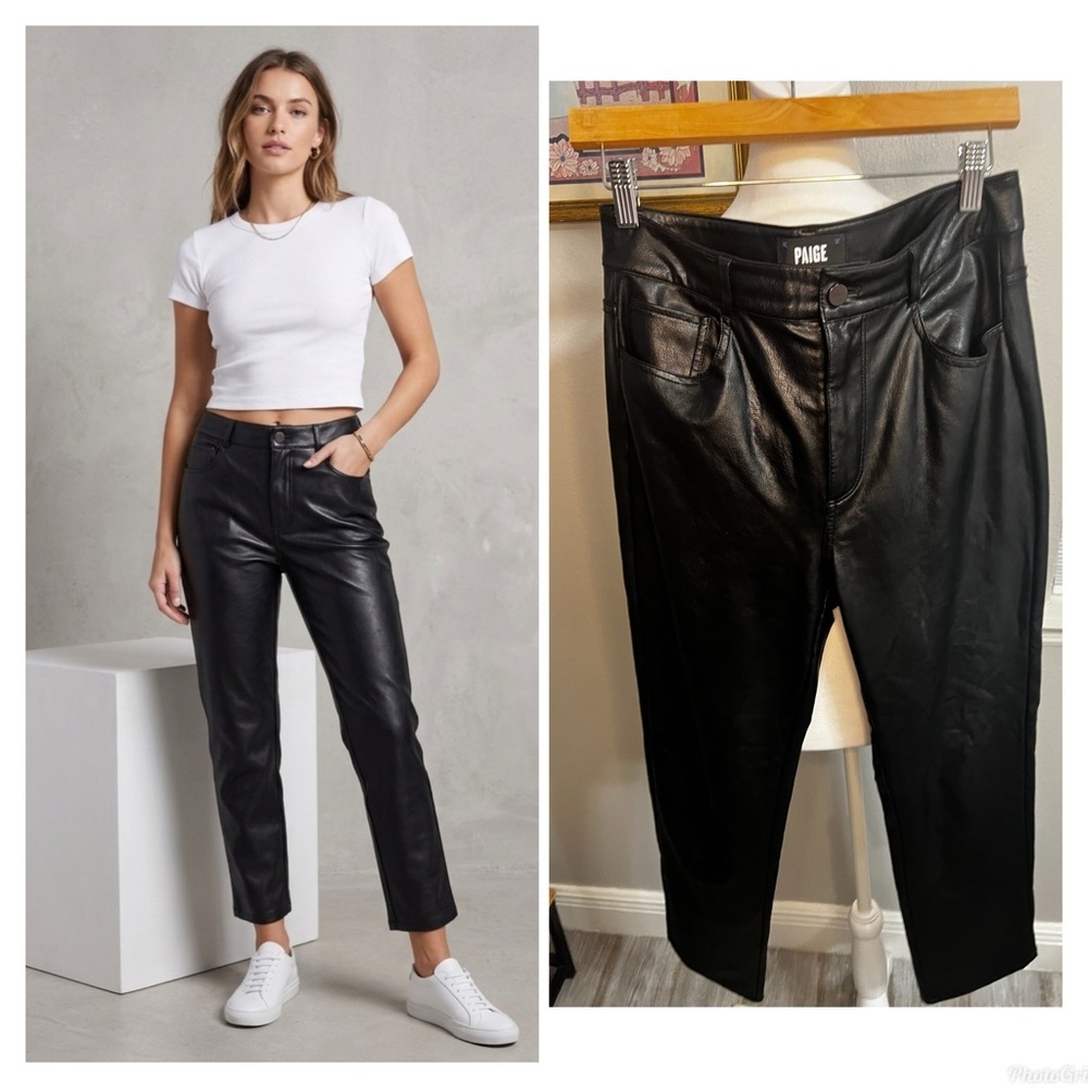 PAIGE Black Faux Leather Straight-Leg Pants 29 ankle